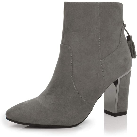 Shoes - Women's Stylish Shiny Chunky Heel Dress Boot  Briana Grey